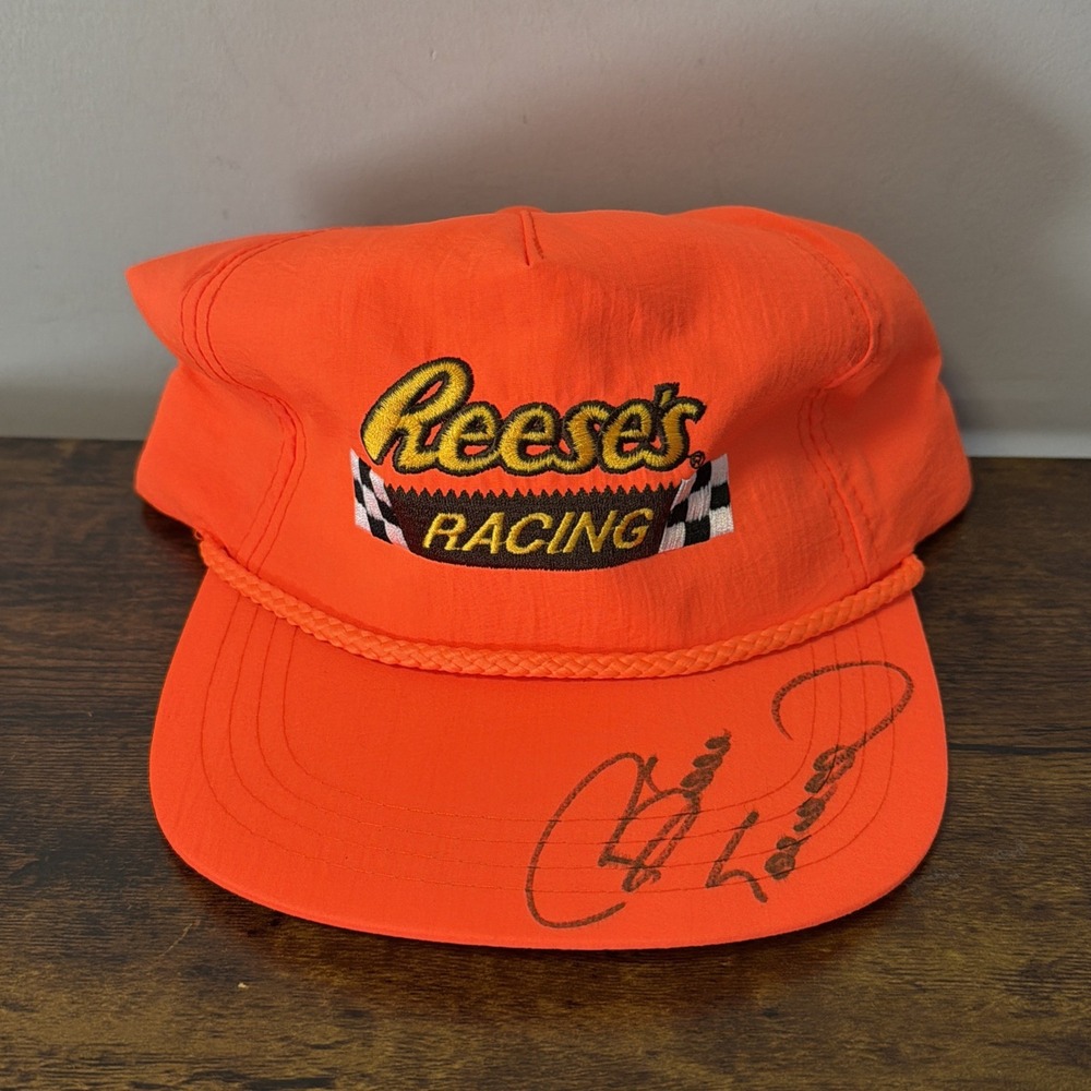 VTG 90s Reese's Racing NASCAR Snapback Hat ORANGE Rope Bill, SIGNED Bill Elliott